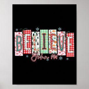 Believe Christmas Santa Coquette Bow Women Girls Poster