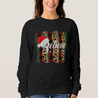Believe Christmas Santa Hat Leopard Print Buffalo Sweatshirt