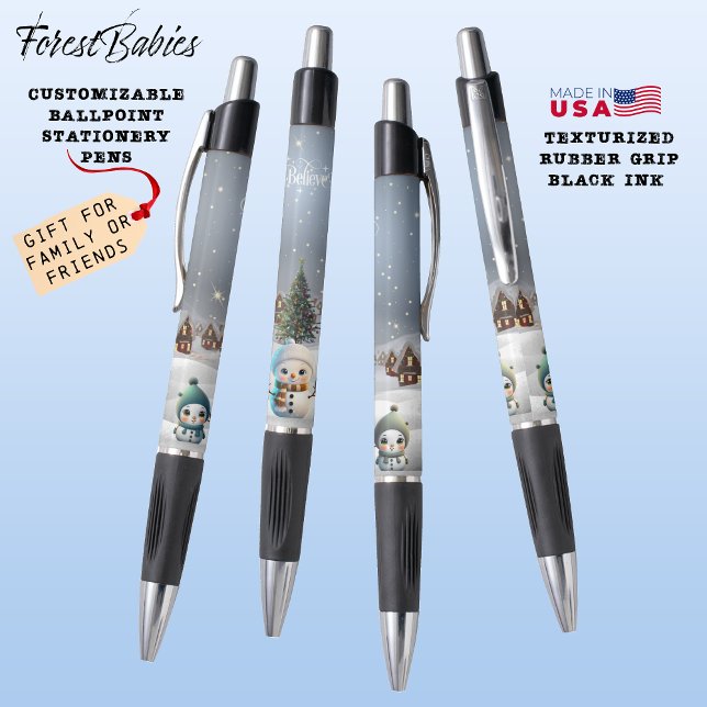 Believe Christmas Snow Woman Family Xmas Gift ⛄️🎄 (Cute Xmas Snow woman, Believe, Christmas Tree Snowy Winter Lover Scene ForestBabies Pen Gift⛄️❄️🎄🎁)