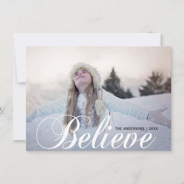BELIEVE Christmas Snowflakes Glitter | PHOTO Holiday Card (Front)