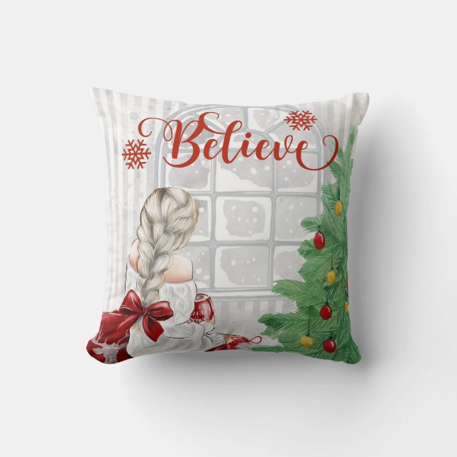 Believe Christmas Throw Pillow (Front)