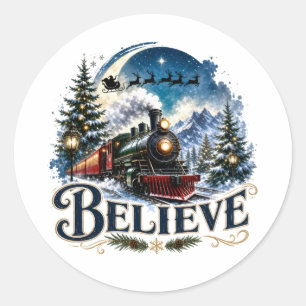 Believe Christmas Train Classic Round Sticker