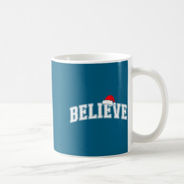 Believe Christmas Varsity Text With Santa Hat Fami Coffee Mug (Right)