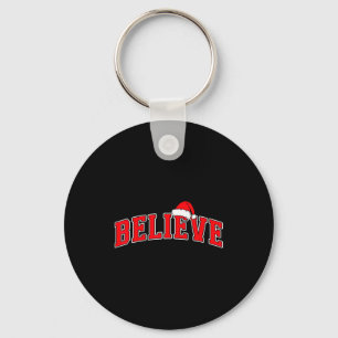 Believe Christmas Varsity Text With Santa Hat Fami Key Ring