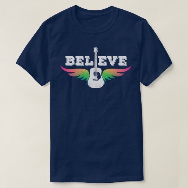 Believe Colorful Guitar Wings Dreadnought Style Ac T-Shirt (Design Front)