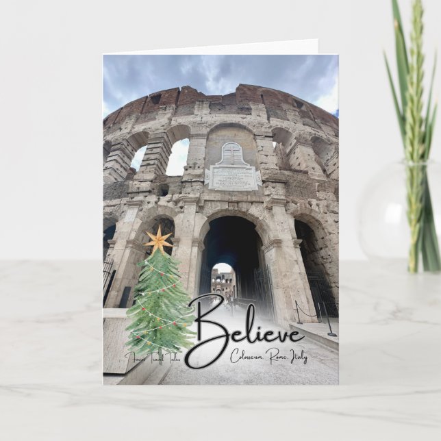 Believe Colosseum Rome Christmas Holiday Fold Card (Front)