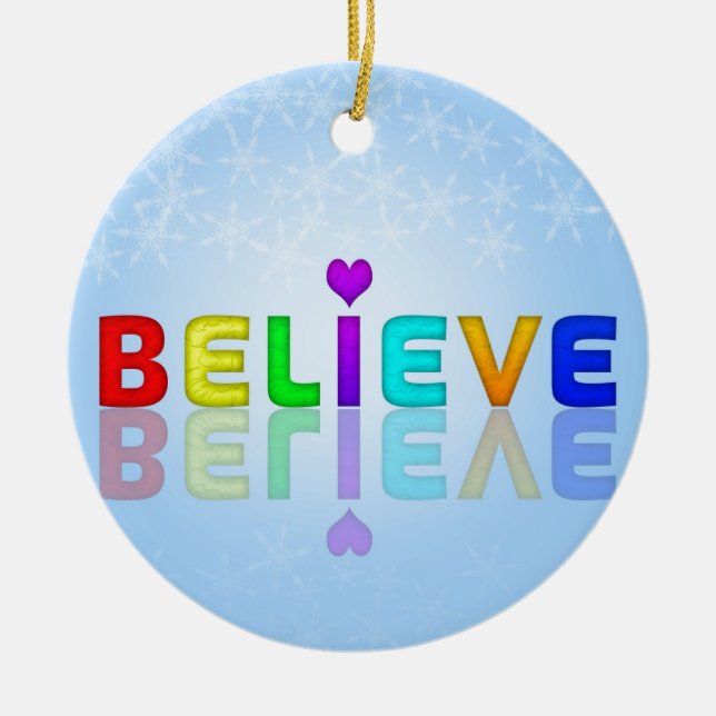 BELIEVE colourful Mindfulness Expression Gift Ceramic Tree Decoration (Front)