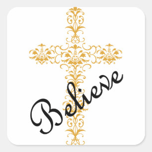 Believe Cross Square Sticker