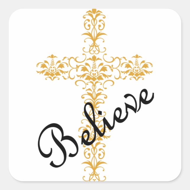 Believe Cross Square Sticker (Front)