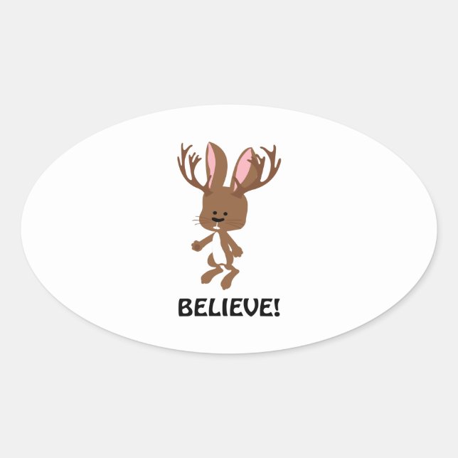 Believe! Cute Jackalope Oval Sticker (Front)