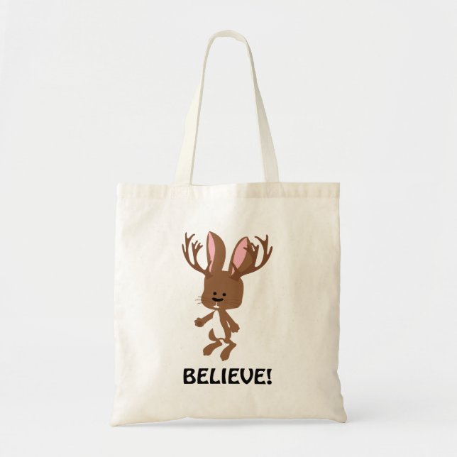 Believe! Cute Jackalope Tote Bag (Front)