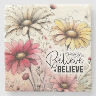 Believe Daisy Garden Inspirational Sandstone Stone Coaster