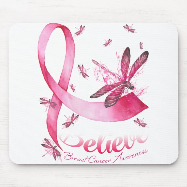 Believe Dragonfly Pink Ribbon Breast Cancer Mouse Pad (Front)