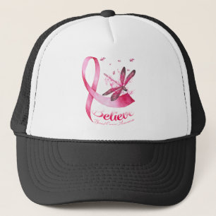 Believe Dragonfly Pink Ribbon Breast Cancer Trucker Hat