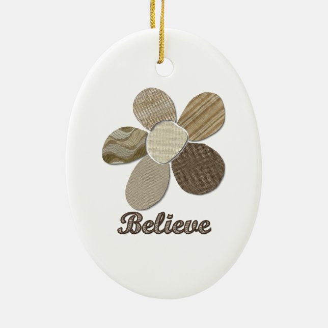 BELIEVE Fabric Flower Collage Ceramic Tree Decoration (Back)