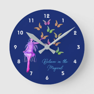 Believe Fairy Butterflies Inspirational        Round Clock