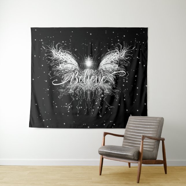 Believe Fairy Starlight Fantasy Black Tapestry (In Situ (Horizontal))
