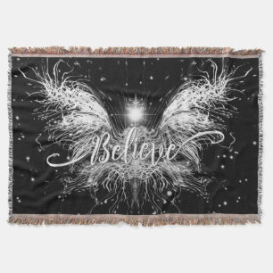 Believe Fairy Starlight Fantasy Black Throw Blanket
