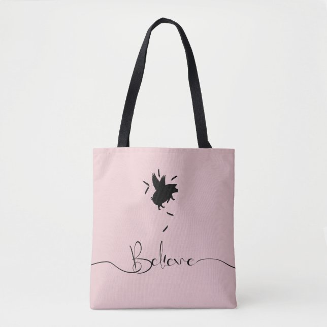 Believe-Falling Pig Feathers Tote Bag (Front)