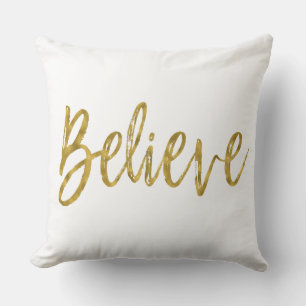 Believe Faux Gold Foil Pillow