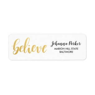 Believe Faux Gold Handwritten Script Holiday Return Address Label