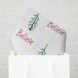 Believe Festive Evergreen Tree Christmas Present  Tissue Paper