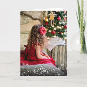 Believe. Festive Sparkles Photo Overlay Christmas Holiday Card