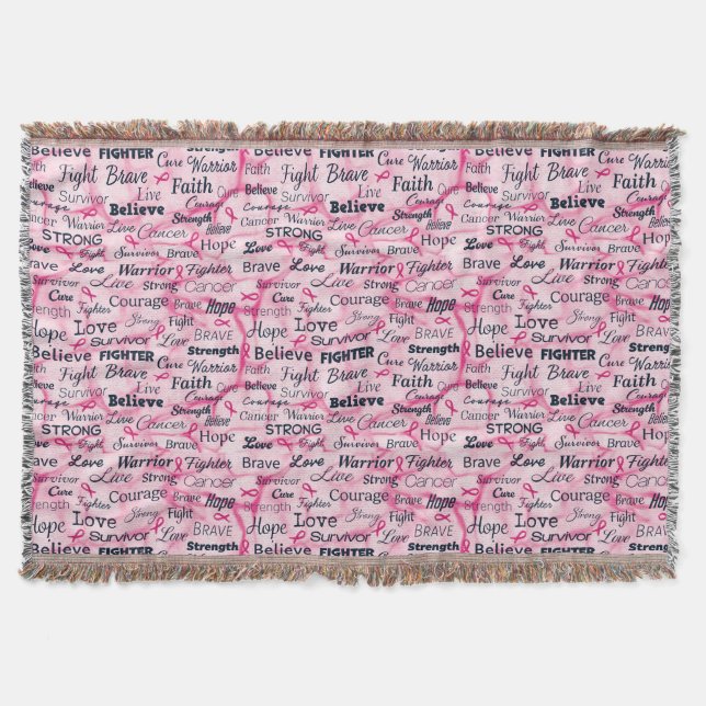 Believe Fighter Live Strong Pink Fringed  Throw Blanket (Front)