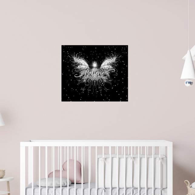 Believe Filigree Fairy Black Poster (Nursery 2)