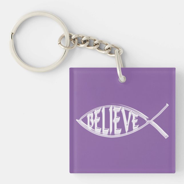 Believe Fish Lavender Key Ring (Front)