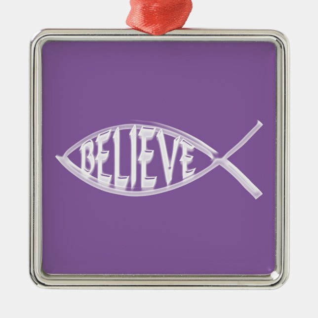 Believe Fish Lavender Metal Tree Decoration (Front)