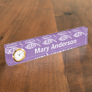 Believe Fish Lavender Nameplate