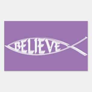 Believe Fish Lavender Rectangular Sticker