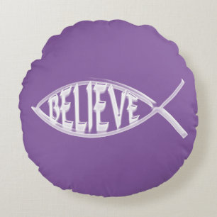 Believe Fish Lavender Round Cushion