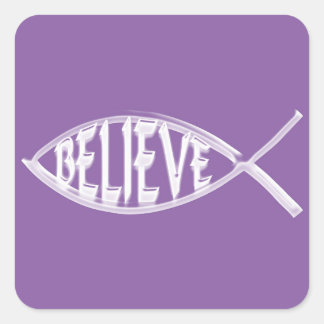 Believe Fish Lavender Square Sticker