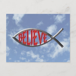 Believe Fish- Red Postcard