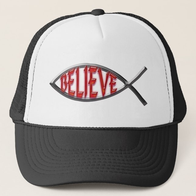 Believe Fish- Red Trucker Hat (Front)
