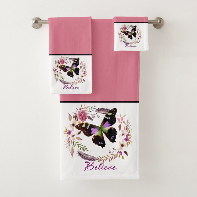 Believe floral wreath bath towel set (Insitu)