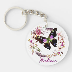 Believe floral wreath key ring