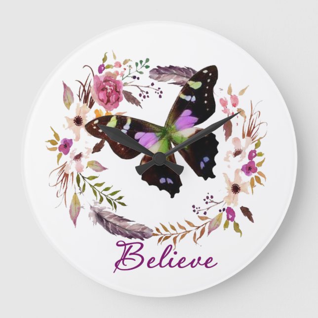 Believe floral wreath large clock (Front)