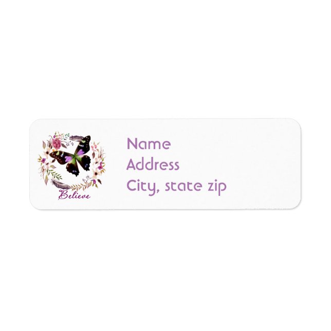 Believe floral wreath return address label (Front)