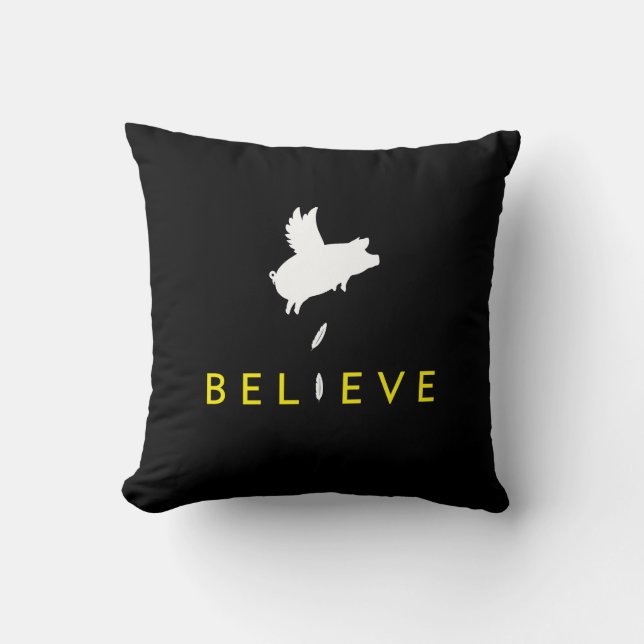 Believe-Flying Pig Feathers Cushion (Front)
