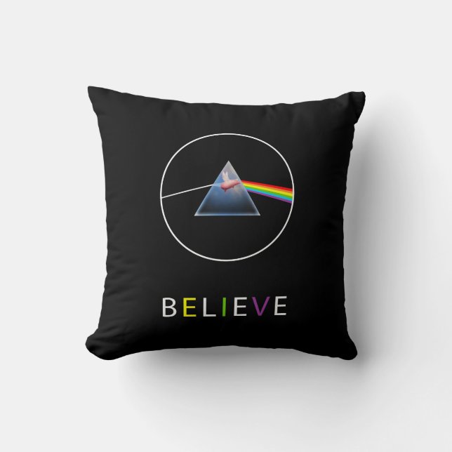 BELIEVE-Flying Pig in Prism Cushion (Front)