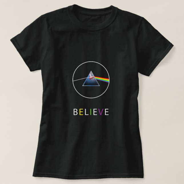 BELIEVE-Flying Pig in Prism T-Shirt (Design Front)