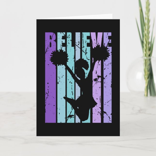Believe Girls Cheerleader Birthday Retro Card (Front)