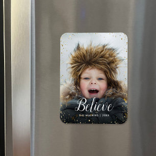 Believe   Glitz Faux Glitter Photo Overlay Magnet