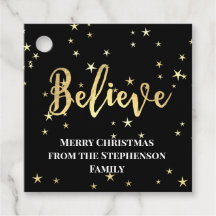 Believe Gold Stars Christmas Gift Tag