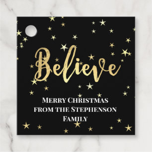Believe Gold Stars Christmas Gift Tag
