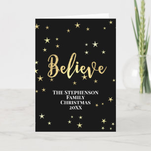 Believe Gold Stars Christmas Holiday Card