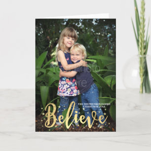Believe Gold Stars Christmas Photo Holiday Card